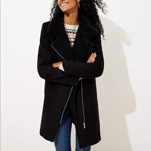 Black Fleece Trim Moto Coat